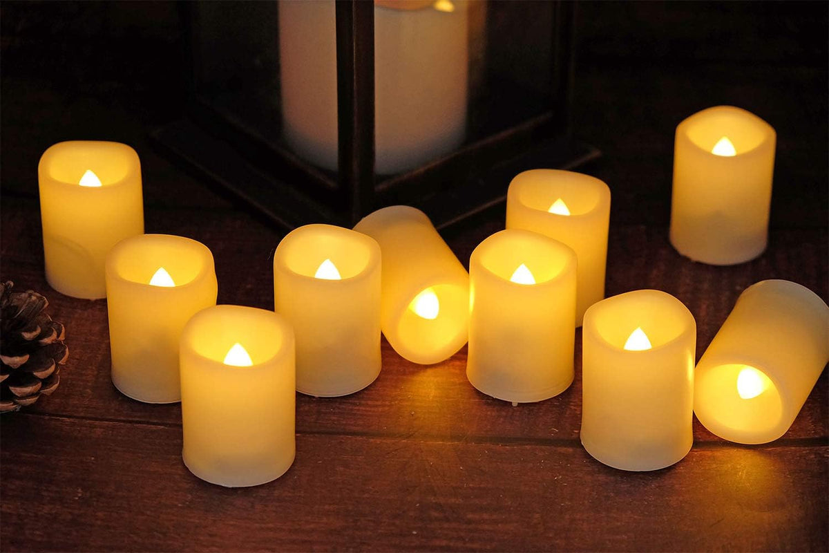 10 Pack Ivory Flameless Votive Candles Battery Operated with Timer