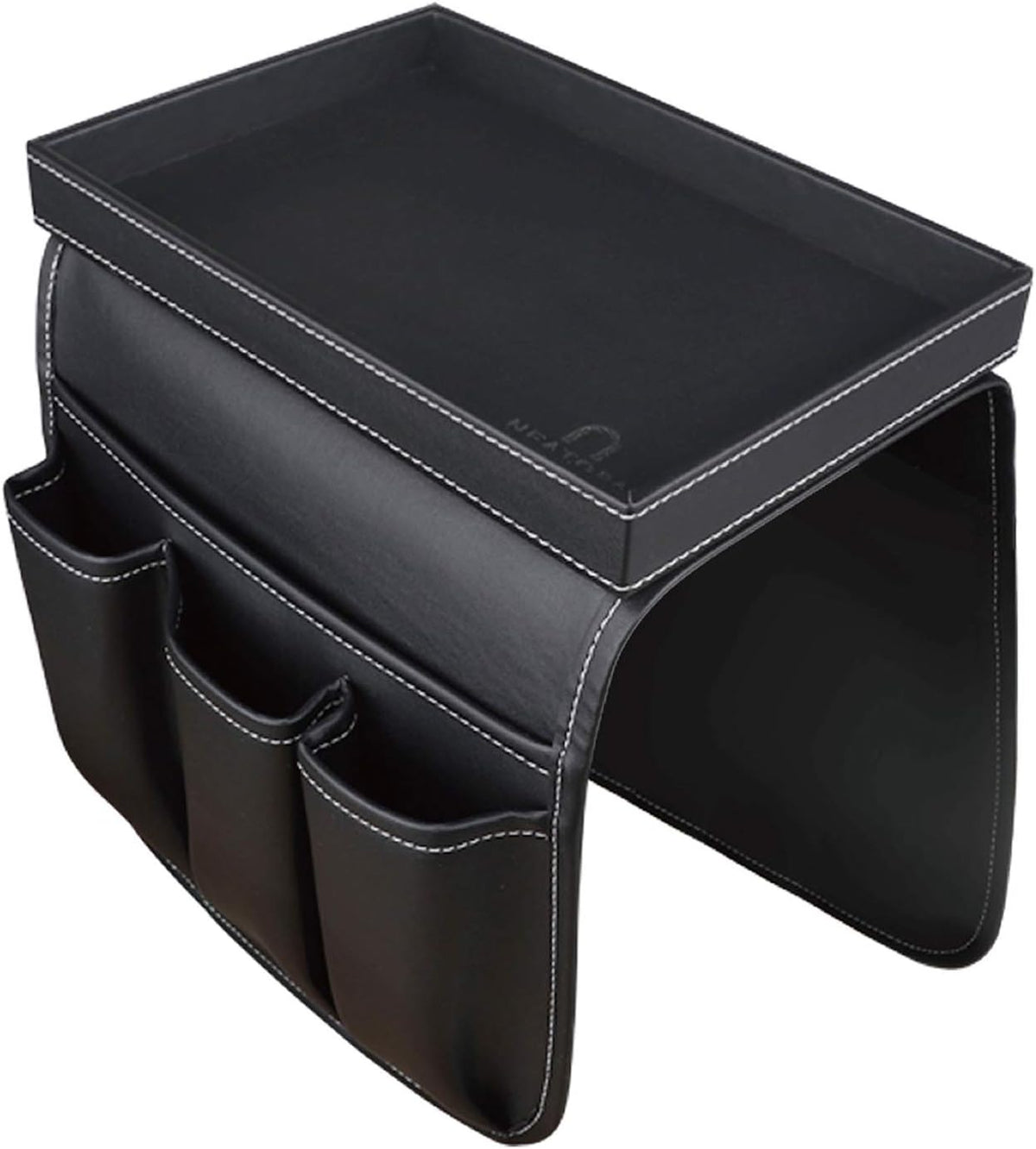 Couch Remote Caddy Control Holder Sofa Organizer with Detachable Wooden Snack Tray for Recliner Mattresses Chair Armrests with 4 Slots - 1 Large Pockets and 3 Small Pockets (Black)
