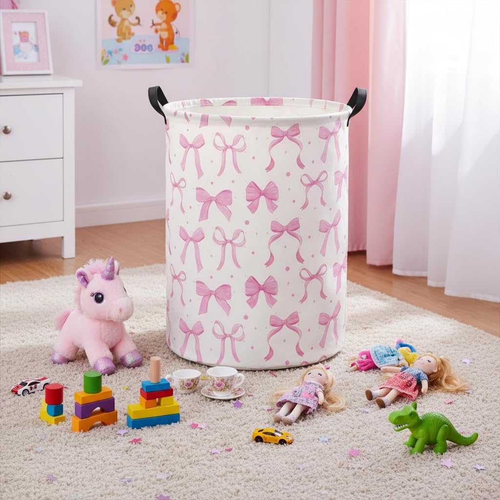Baby Laundry Basket Baby Hamper for Nursery Girl Kids Butterfly Hamper Cute Storage Bin Organizer Butterfly Room Decor for Home(Dreamy Bowknot)