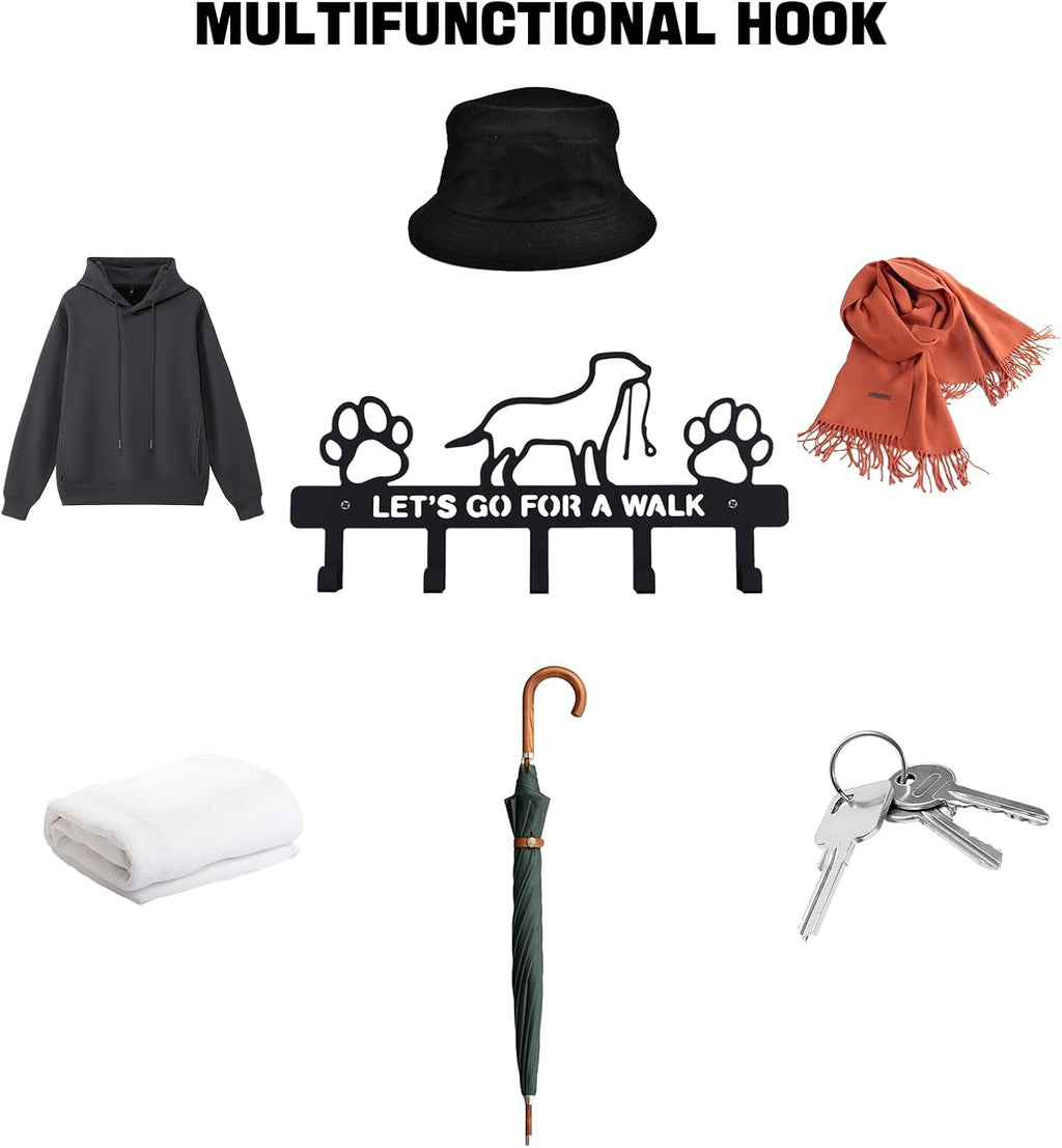 Key Holder Wall Mounted with Screws and Anchors, Black Multifunctional Key Hanger with 5 Hooks, Entryway Front Door Kitchen Hallway Garage Office