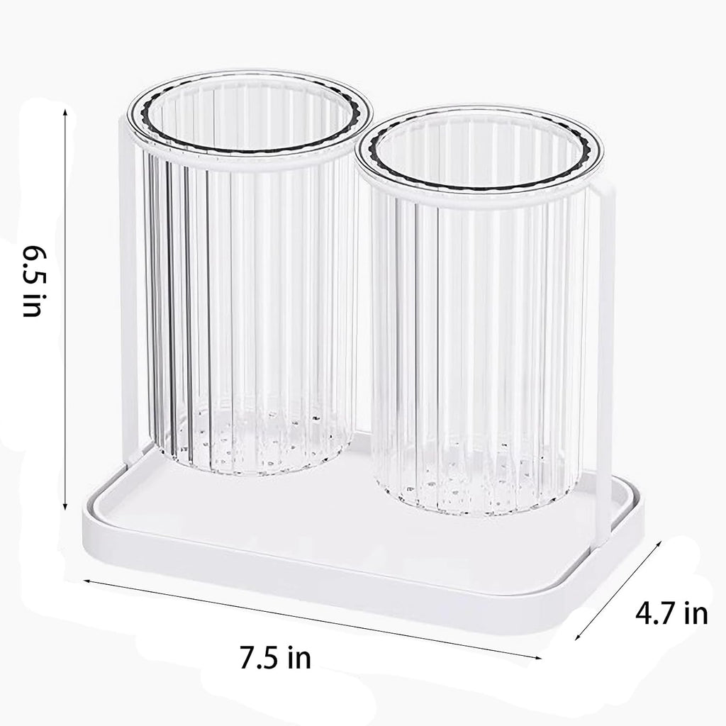 Toothbrush Holders with Drain Tray, 2 Slots Hanging Toothbrush and Toothpaste Holder Organizer Bathroom Caddy Countertop for Toothpaste, Razors, Electric Toothbrush - Clear