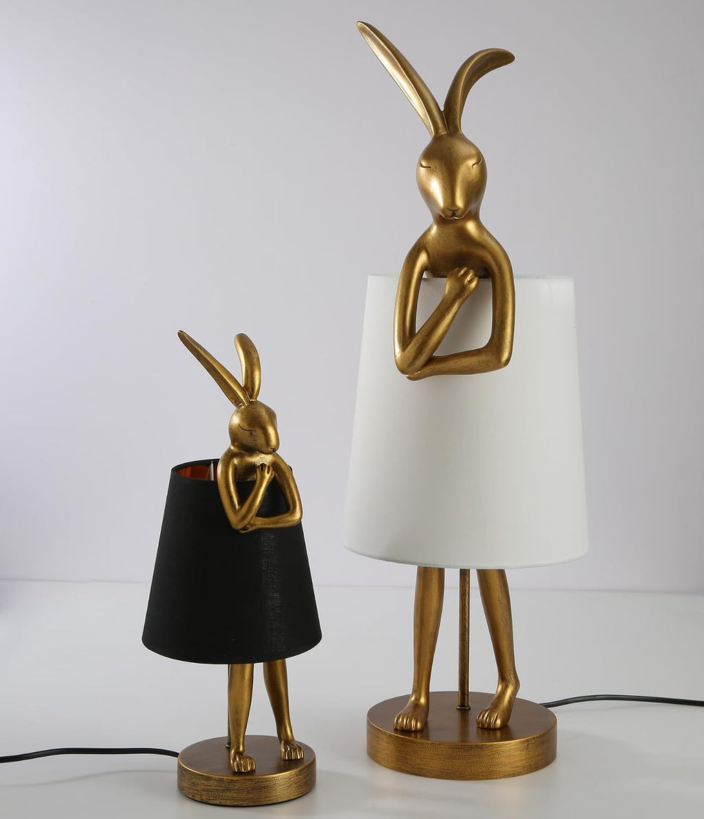 NorDiem Cute Rabbit Animal Table Lamp,Big Size 25.6", Gold Resin Bunny Decor LED Desk Light,White Linen Shade,Home Eye Protection Lamp Office Study Bedside Small Bunny Light (25.6" White Shade)