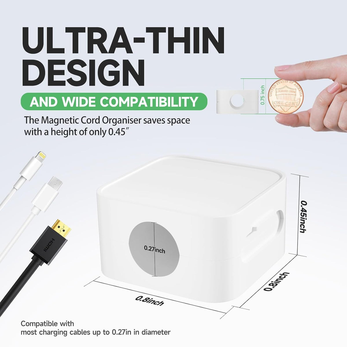 6 White Magnetic Cable Clips, Under Desk Cable Management