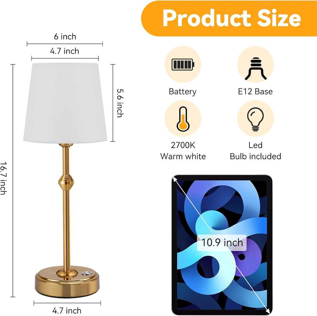 Portables Cordless LED Table Lamp, 4000mAh Wireless Rechargeable Battery Operated Powered Light, Dimmable Table Lamp for Dining Room, Bedroom, Bedside, Bar, Night Light, Camping, Patio (Bronze)