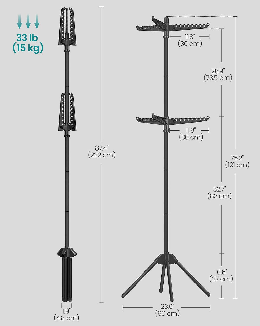 SONGMICS Clothes Drying Rack, 75.6-Inch Drying Rack, 6 Rotatable Arms