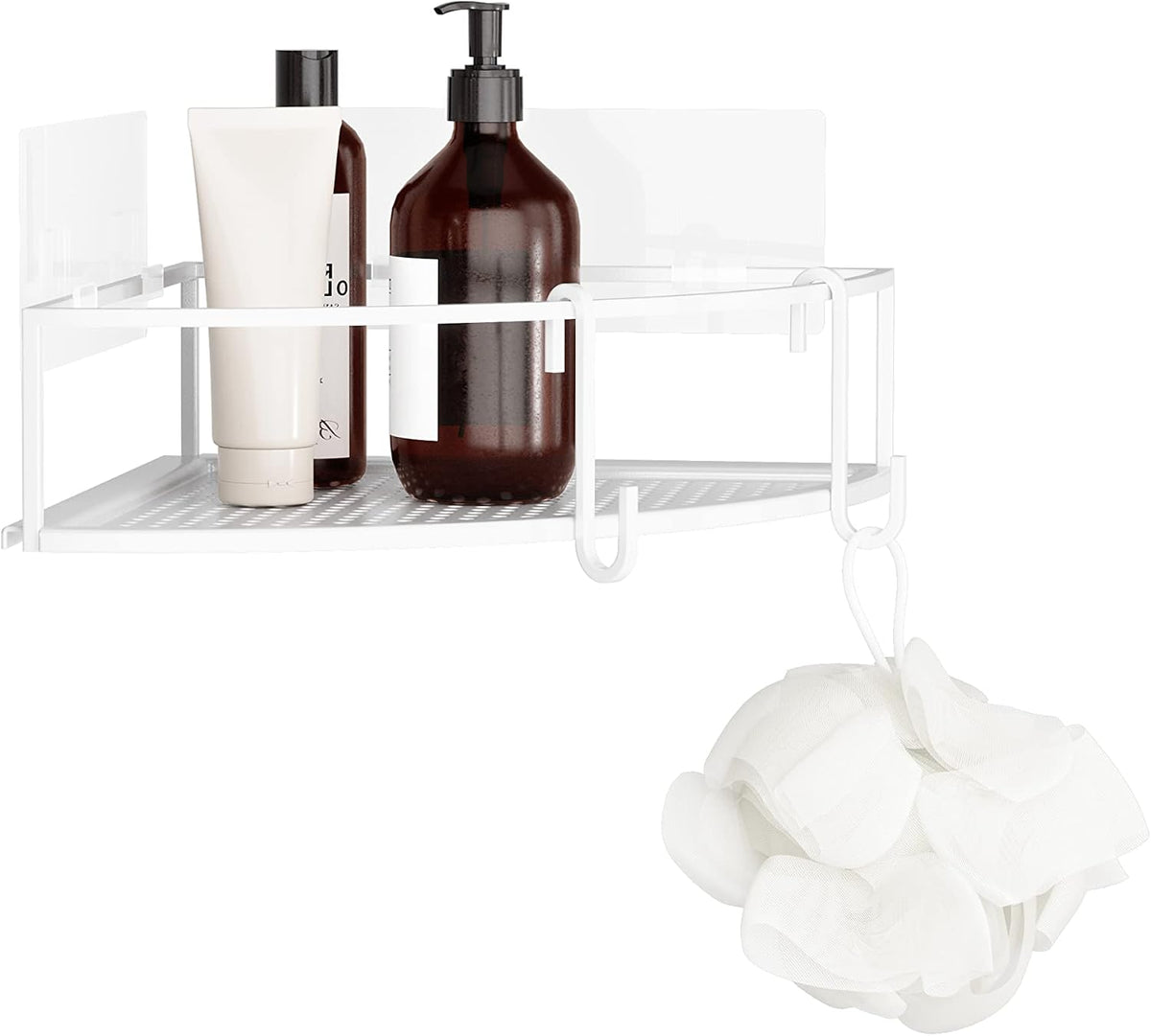 Umbra Cubiko Shower Caddy, Metal Corner Shelf with Adhesive, White