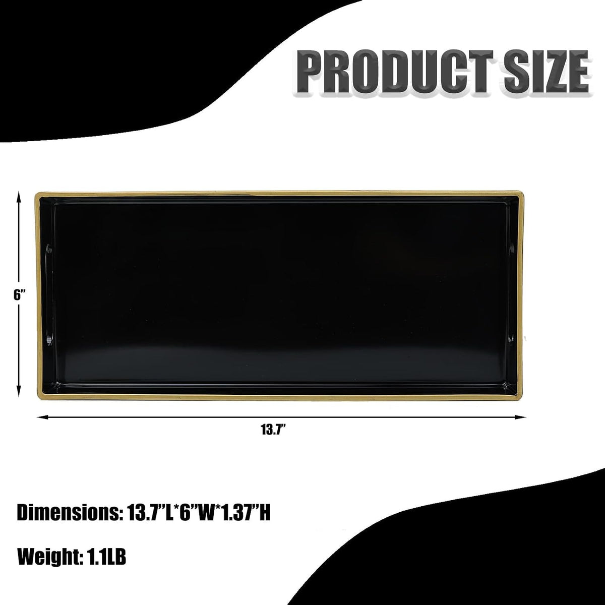 Black Vanity Tray with Handles, 5.9"*13.7"