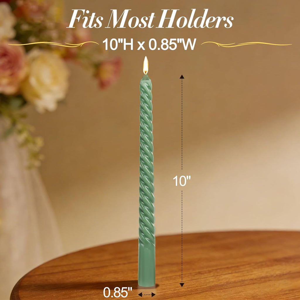 Tobeape 10" Green Spiral Taper Candle Sticks 4 Pack, Unscented & Dripless