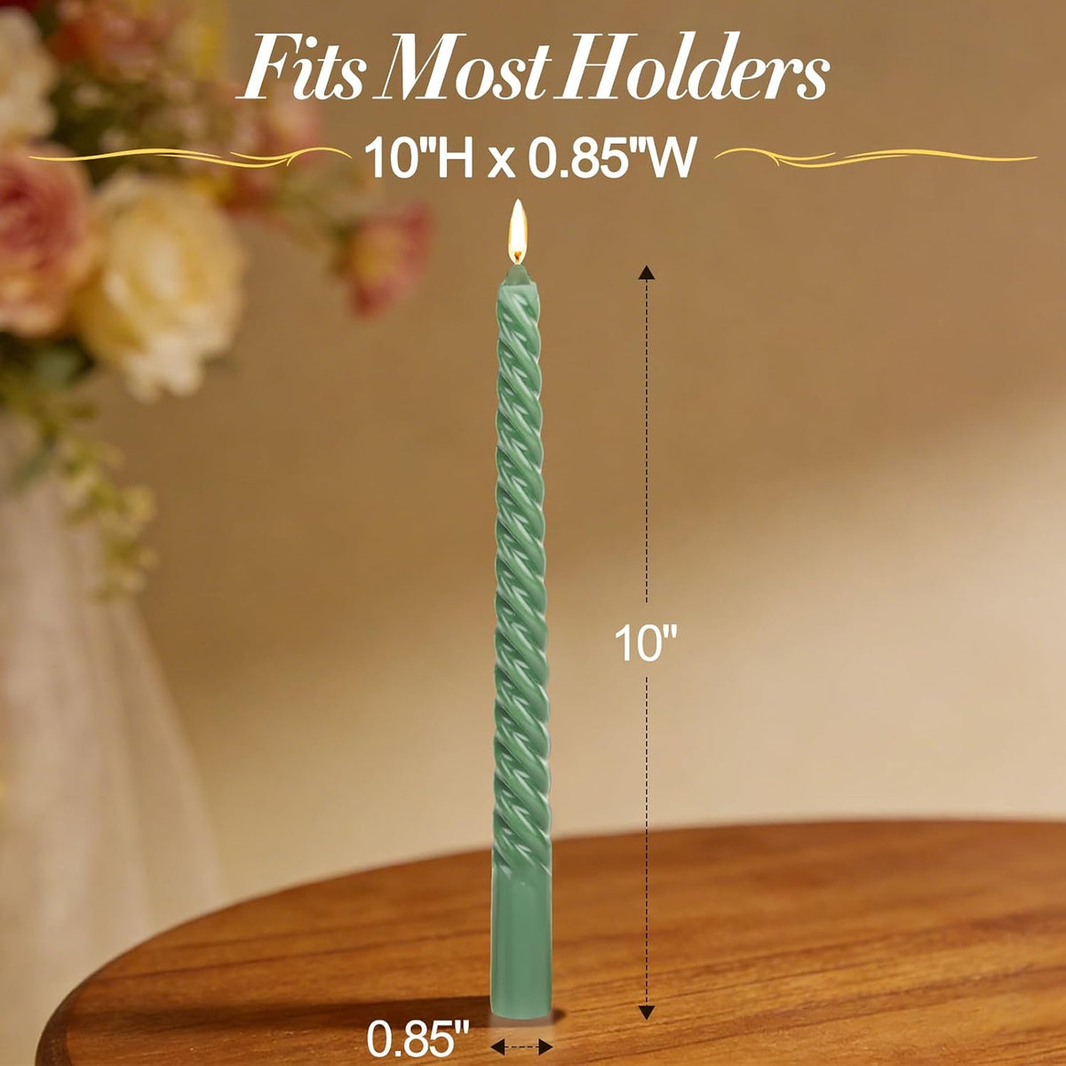 Tobeape 10" Green Spiral Taper Candle Sticks 4 Pack, Unscented & Dripless