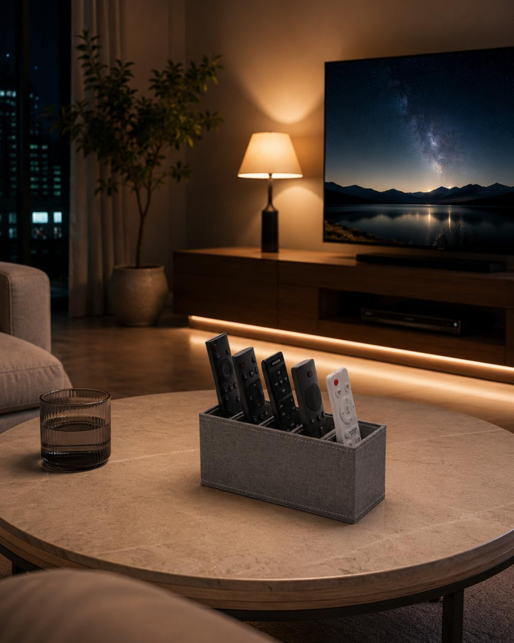 LAMOTI Remote Control Holder, 5-Slot Small Desk Organizer TV Remote Caddy