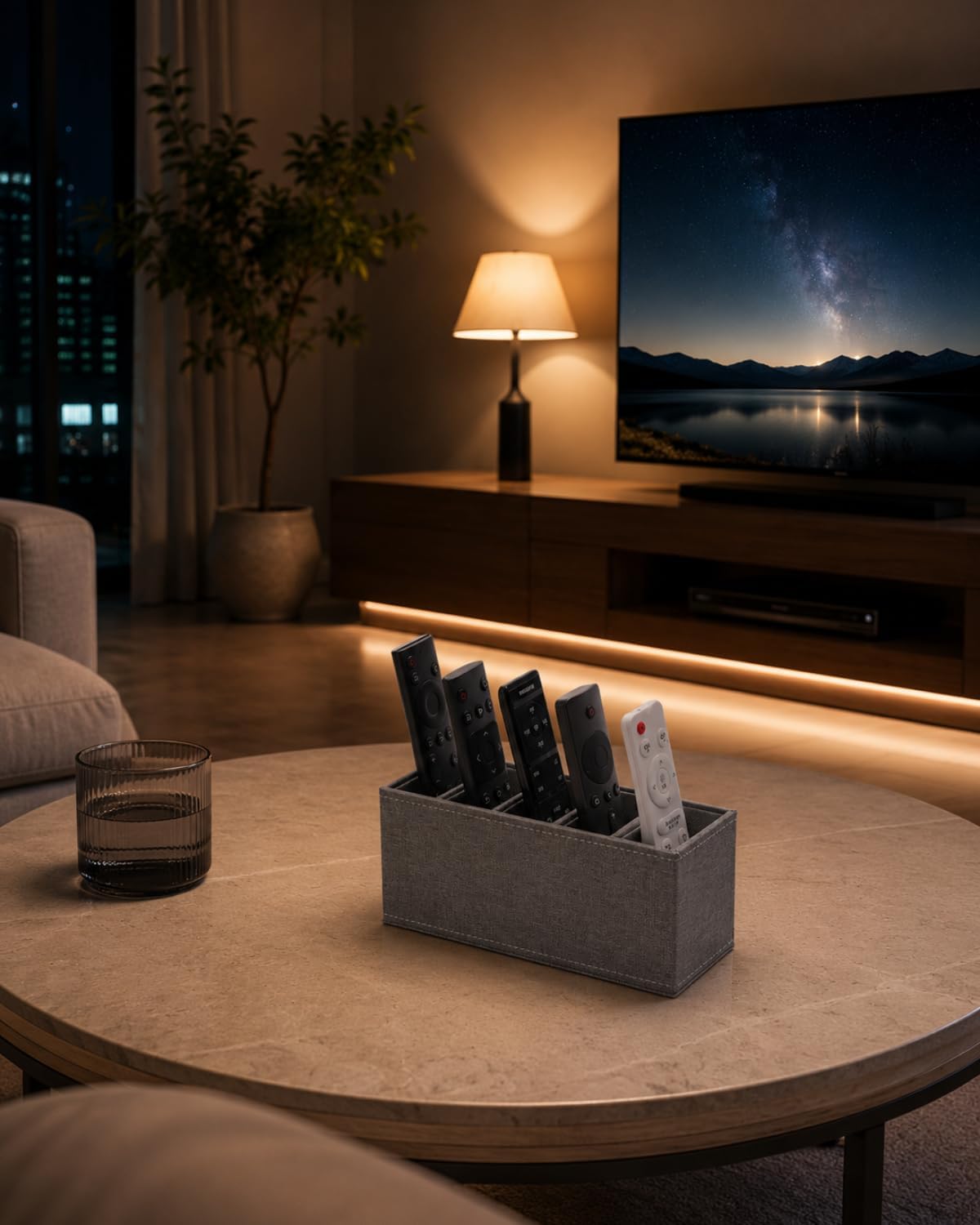 LAMOTI Remote Control Holder, 5-Slot Small Desk Organizer TV Remote Caddy
