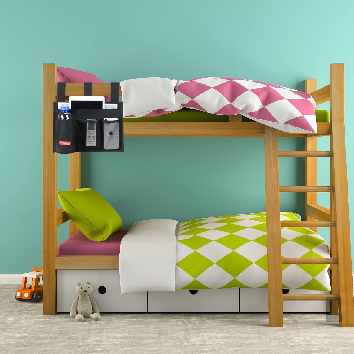 Hanging Bedside Caddy,Bedside Organizer Caddy for Bed Rails(Classic 4 Pockets-Black)