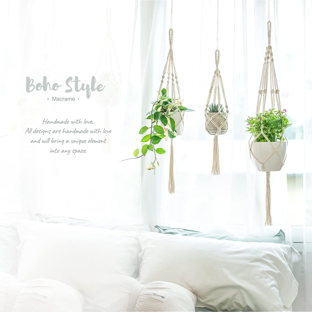 Mkono 3 Pack Macrame Plant Hanger, Hanging Planters for Indoor Plants Ivory