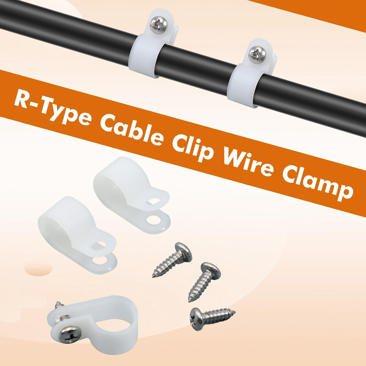 Hicarer 100 Pcs R-Type Cable Clips with Screws Wire Cord,White,1/2inch