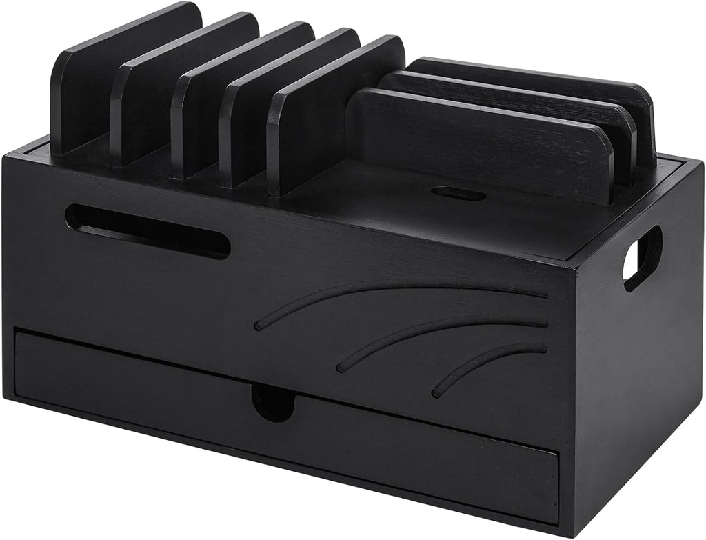 Homde Bamboo Charging Station Organizer: 6 Compartments and Drawer