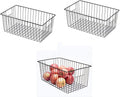 16inch Freezer Wire Storage Organizer Baskets, Household Refrigerator Bins with Built-in Handles for Cabinet, Pantry, Closet, Bedroom