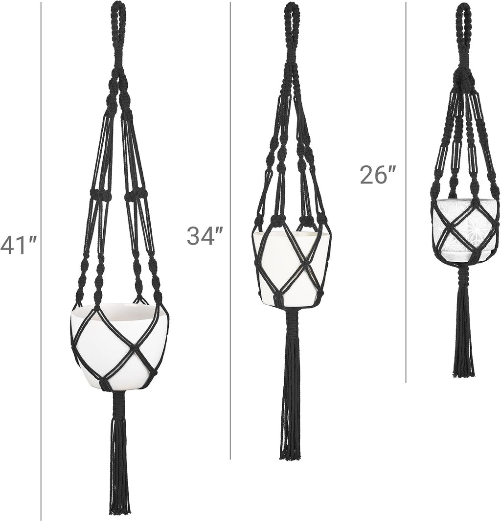 Mkono 3 Pack Macrame Plant Hanger, Hanging Planters for Indoor Plants Black