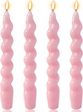 4 Pack 7 Inch Baby-Pink Spiral Taper Candles, Unscented Dripless Fat Twisted Candlesticks for Home Décor Party Wedding and Celebrations
