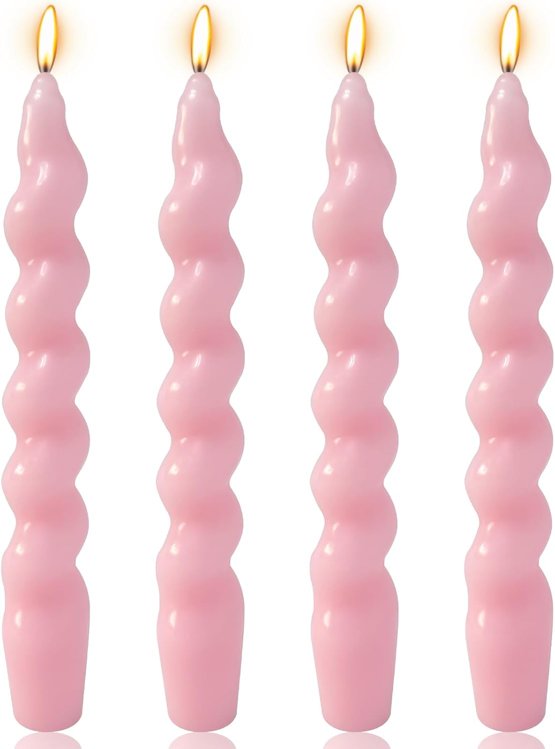 4 Pack 7 Inch Baby-Pink Spiral Taper Candles, Unscented Dripless Fat Twisted Candlesticks for Home Décor Party Wedding and Celebrations