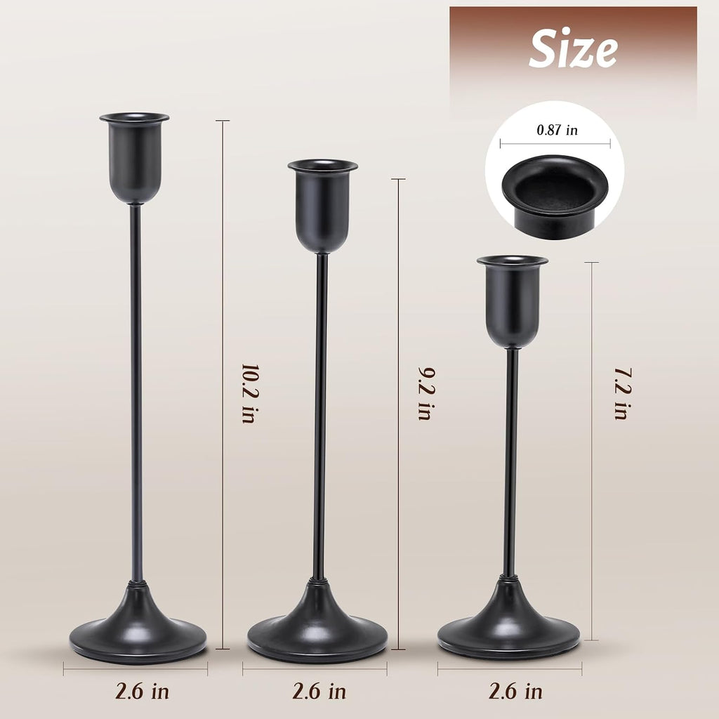 Batoslee Black Candlestick Holders Set of 3 Pcs, Taper Candle Sticks Stand
