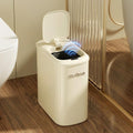 MRBIN Metal Motion Sensor Bathroom Trash Can with Lid and Wheels, 10L/2.6gal Automatic Removable Slim Electric Narrow Waste Basket for Near Desk Office, Bedroom, Kitchen, Rv, White
