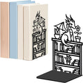 WADORN Dragon Reading Book Metal Bookends for Shelves Decorative 1 Pair, Heavy Duty Books End Support Non-Skid Book Holder Black L-Shaped Book Stopper for Home Office Desk Book Divider, 4.7x3.5x7 Inch