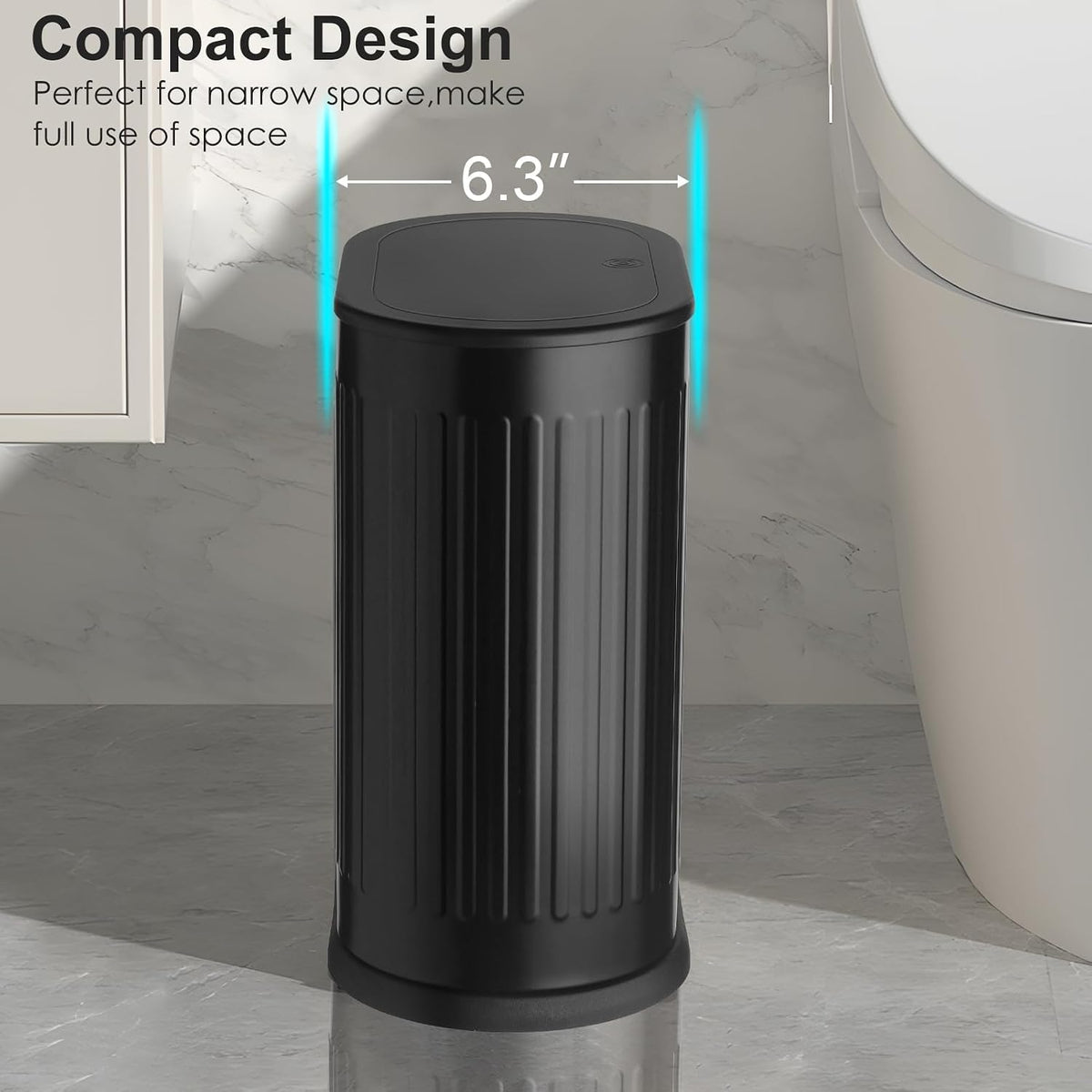 Anzoymx Bathroom Trash Cans Black Stainless Steel with Lids, 1.8 Gallons