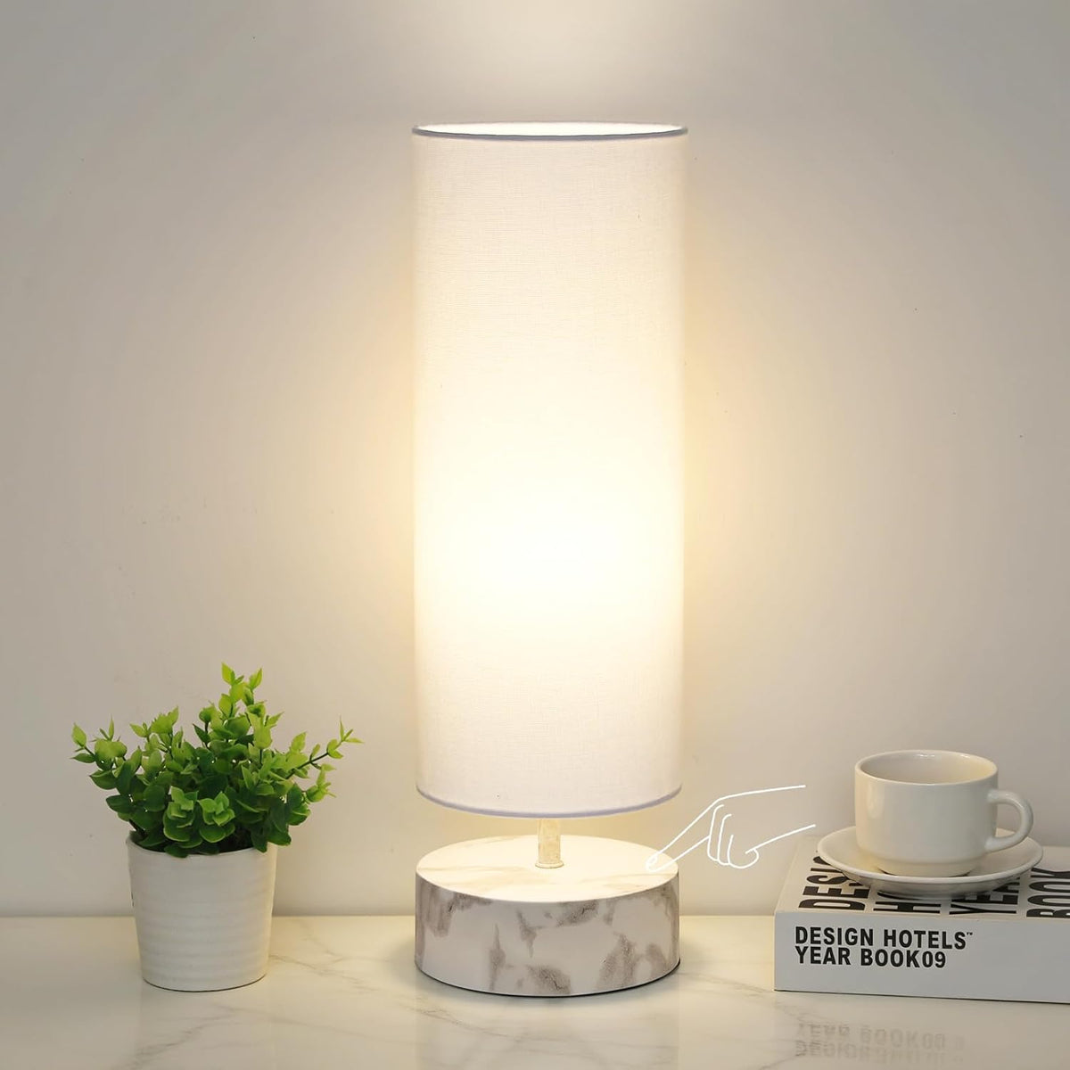 Touch Table Lamp with Marble Grain Metal Base, 3 Way Dimmable Bedside Lamp