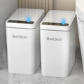 Solar Automatic Bathroom Trash Can: 2 Pack 2.6 Gallon Small Motion Sensor Garbage Can, No Charging Required, Slim Smart Touchless Trash Bin with Lid for Bedroom, Living Room, Office, RV, White