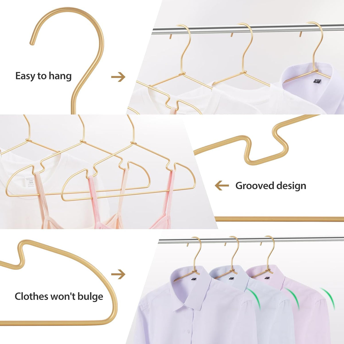 20 Pack Gold Aluminum Hangers, 16.5 Inch Non-Slip Metal Clothes Hangers, Lightweight Sturdy and Bulk Space-Saving Hangers for Pants, Skirt, Shirt, Dress, Tie