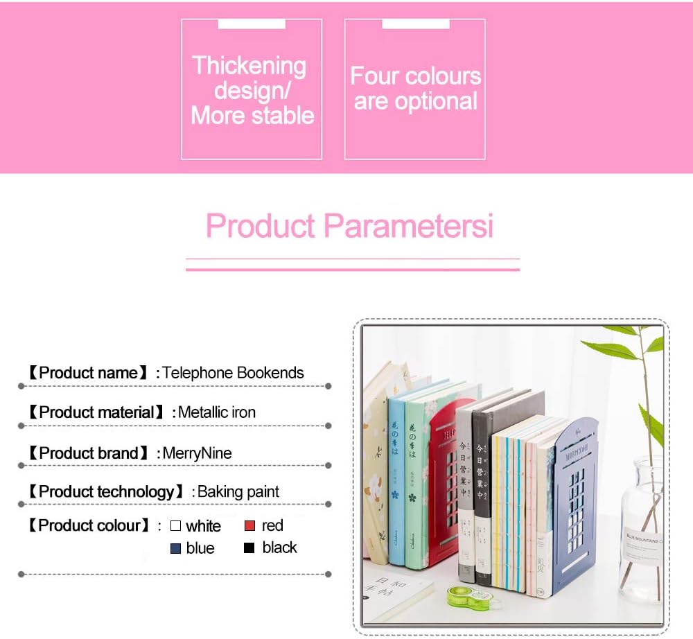 MerryNine Book Ends for Shelves, Metal Bookends for Shelves, 1 Pair