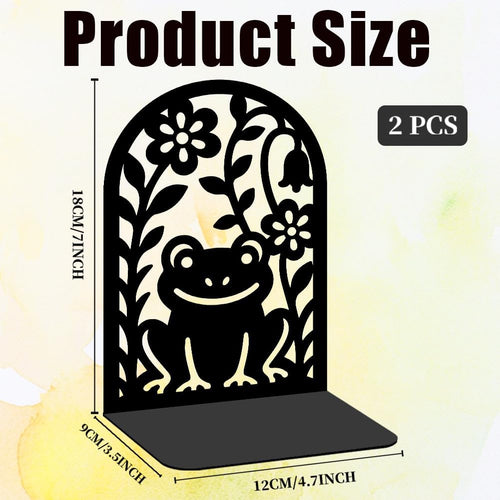 1 Pairs Cute Frog Metal Bookends, Heavy Duty Black Book Support, Modern Creative Books Organiser Stopper for Shelves Bookshelf Office Home Decor, Bookworms & Animal Lovers Gift