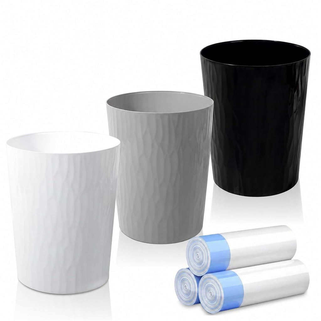 UUJOLY Small Bathroom Trash Can with Bags Garbage Can, White+Grey+Black
