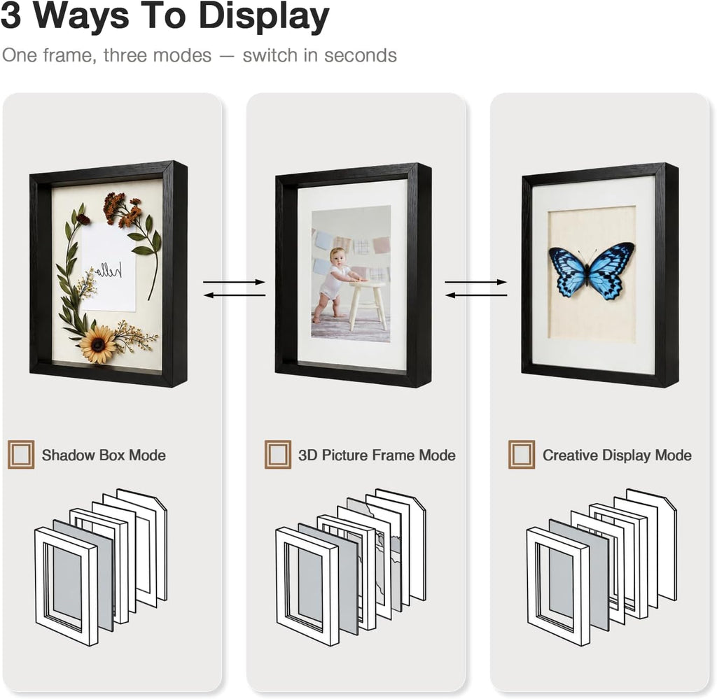8x10 Shadow Box Picture Frame, 4-Pack Linen Back, with Mat, Black
