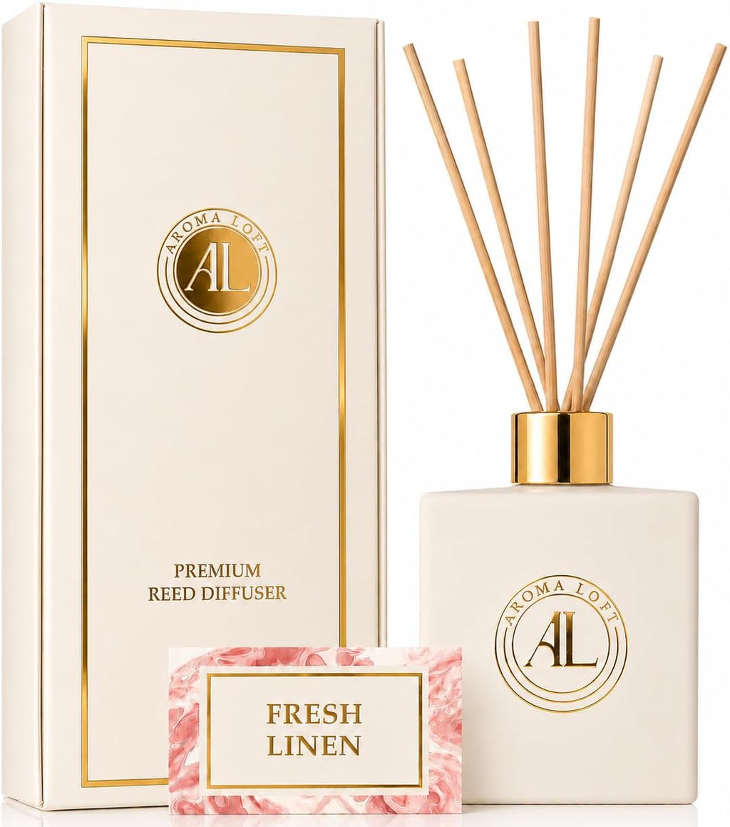 White Reed Diffusers for Home | Premium Fragrance Diffuser | White Diffuser Sticks in Oil Set with Fresh Linen Scent | Smell Good Stuff | Long-Lasting Oil for Bathroom & Office (5 oz)