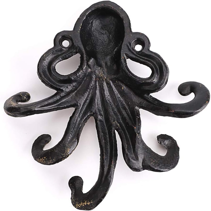 Sumnacon 6 Inch Cast Iron Octopus Decorative Coat Hook - Wall Mounted Nautical Hand Towel Rack Holder with Screws, Rustic Metal Clothing Hanger for Bedroom/Bathroom/Kitchen/Balcony, Green Bronze