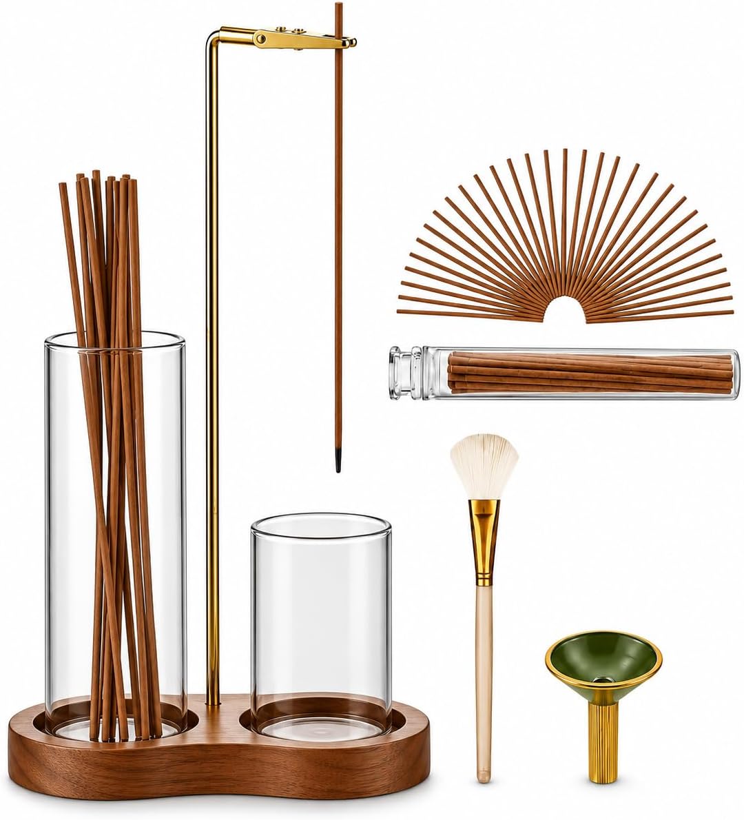 Incense Holder, 3 in 1 for Sticks with Detachable Anti-Ash Flying Incense Burner with Glass Ash Catcher andSticks Organizer Handmade Wooden Tray for Meditation Yoga Room Decor Package
