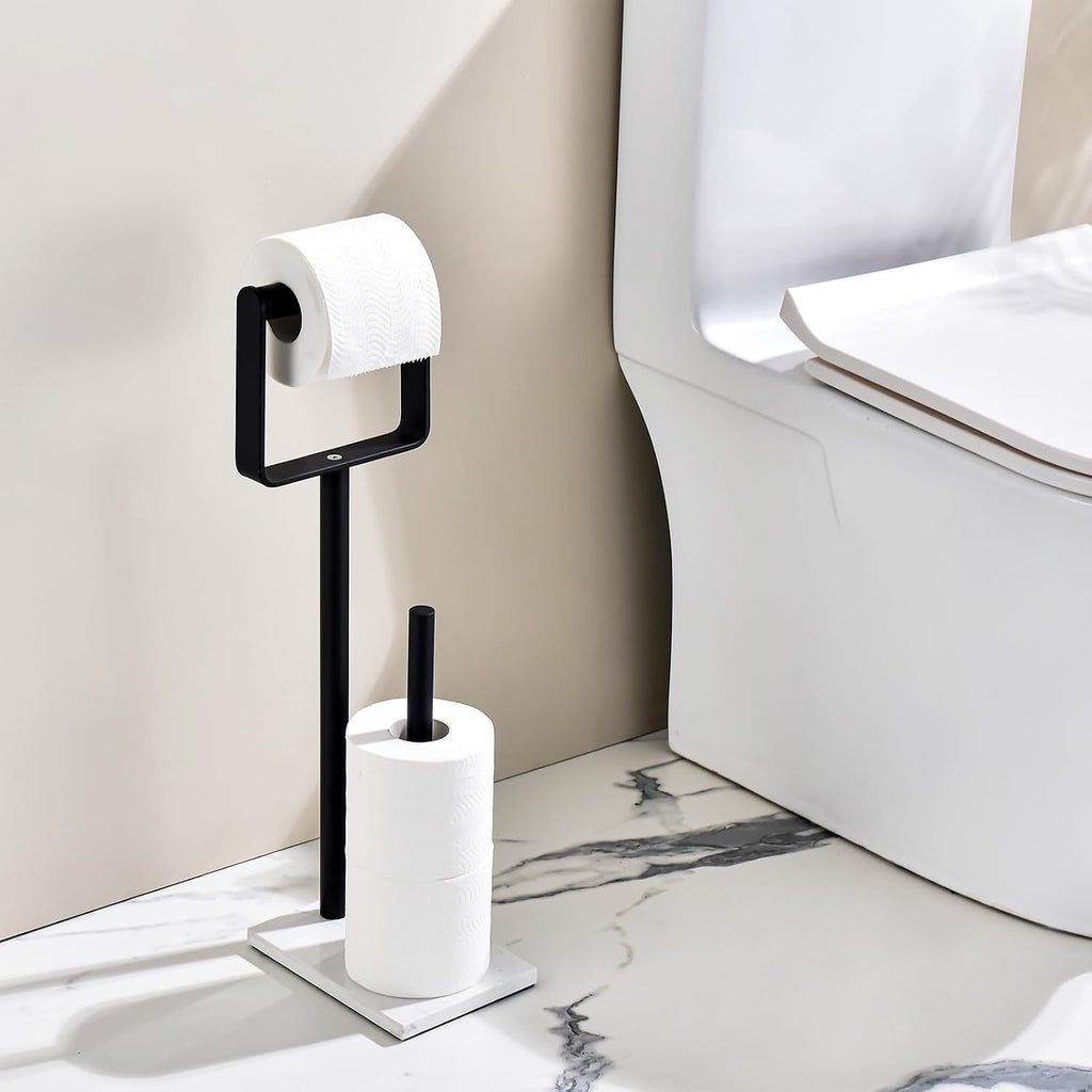 Hoooh Toilet Paper Holder Stand with Weighted Marble Base, Matte Black