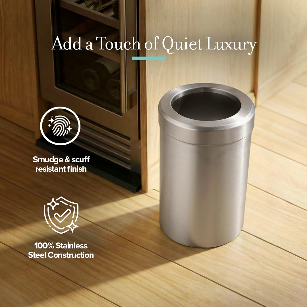 Gatco Small Bathroom Trash Can with Lid, Round 3 Gallon Stainless Steel Wastebasket, Under Sink, Satin Nickel, for Bathroom, Bedroom, Office (1911)