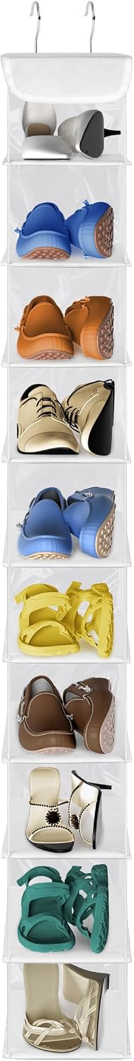 Libeder 10-Shelf Hanging Shoe Organizers with Side Pockets, Transparent