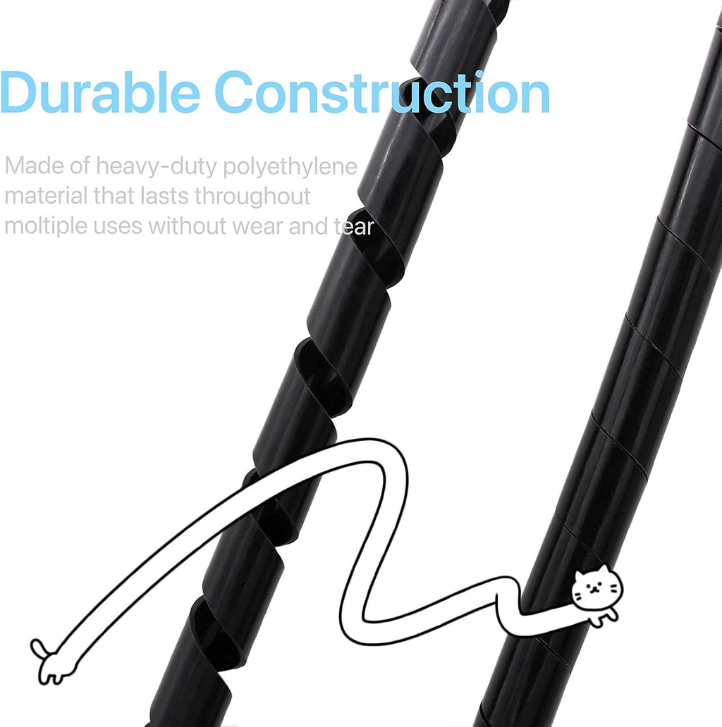 CSZD Spiral Cable Wrap,10ft – 1/4 inch Spiral Wire Wrap Cord Covers Bundle Sleeve Hose for PC TV Computer Electrical Wire Organizer,Tangle Stop Cord Cover and Detangler,Black