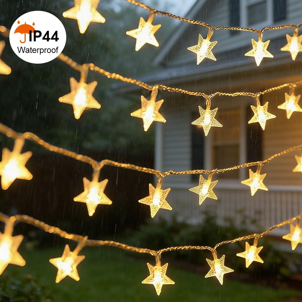 RaThun 49.2ft Star String Lights with Remote for Indoor Bedroom Warm White