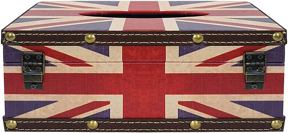 DreamsEden Wooden Tissue Box Cover Holder - Vintage Flag Style Classical Napkin Box for Home Office Room Decor (Union Jack Flag)