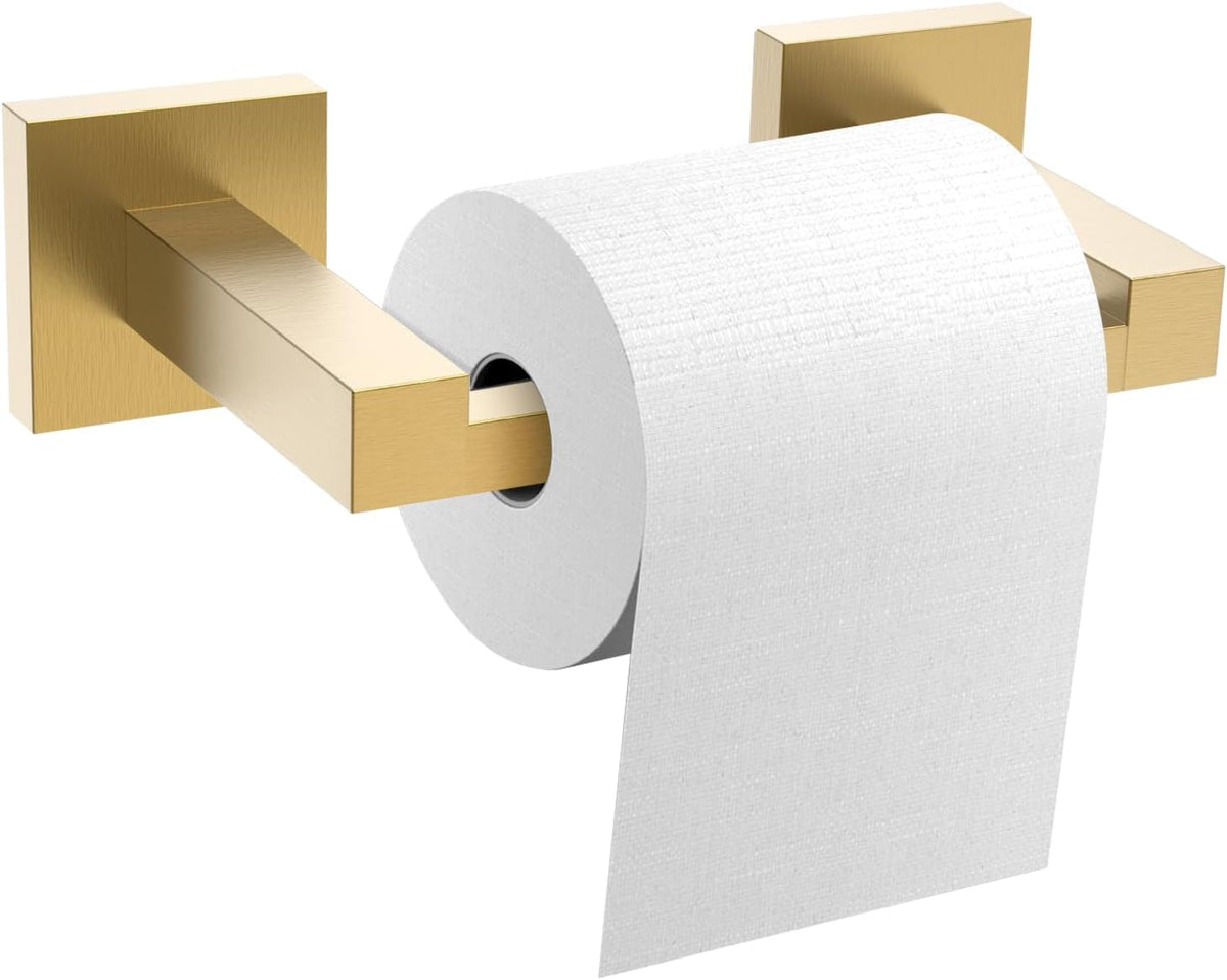 Toilet Paper Holder Wall Mount, Brushed Gold Paper Towel Holder Double Base Large Stainless Steel Bathroom Toilet Tissue Roll Holder, Commercial Toilet Paper Dispenser