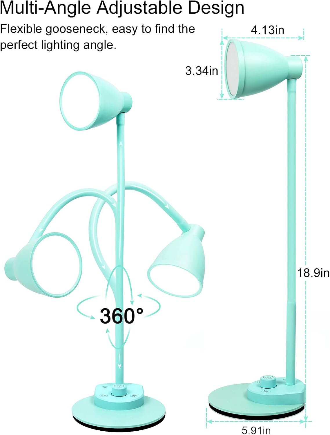 BOHON LED Desk Lamp with USB Charging Port, 3 Color Modes Dimmable, Teal
