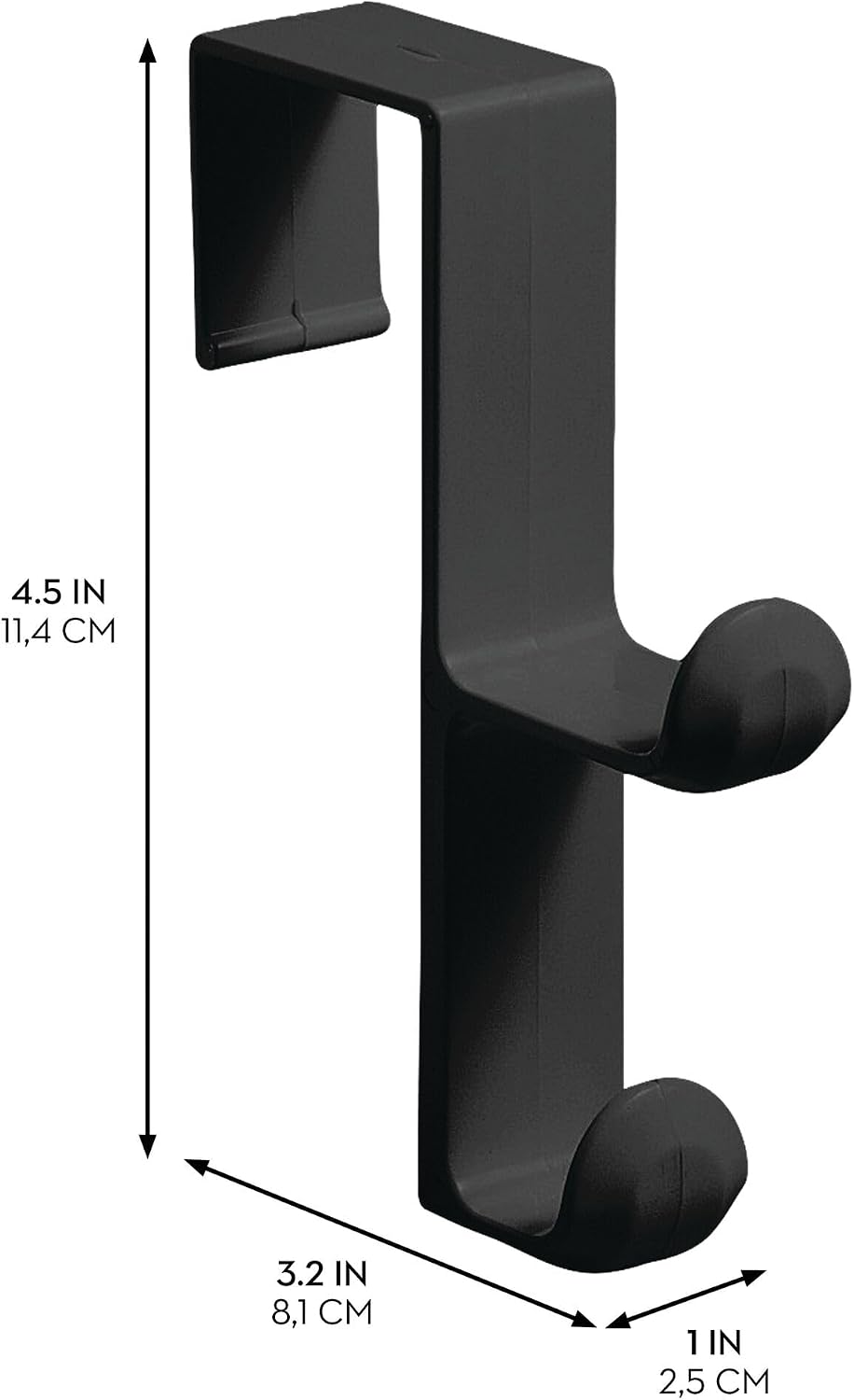 iDesign 3-Pack Over Door Double Hook for Closet, Bathroom, or Dorm, Small Over-The-Door Hanger, Black