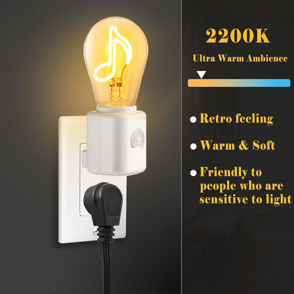 Filament LED Night Light Plug-in, 2200K Ultra Warm White, Motion & Dusk to Dawn Sensor, 10-100LM Adjustable Brightness, for Bedroom, Hallway, Stairs – 1 Pack