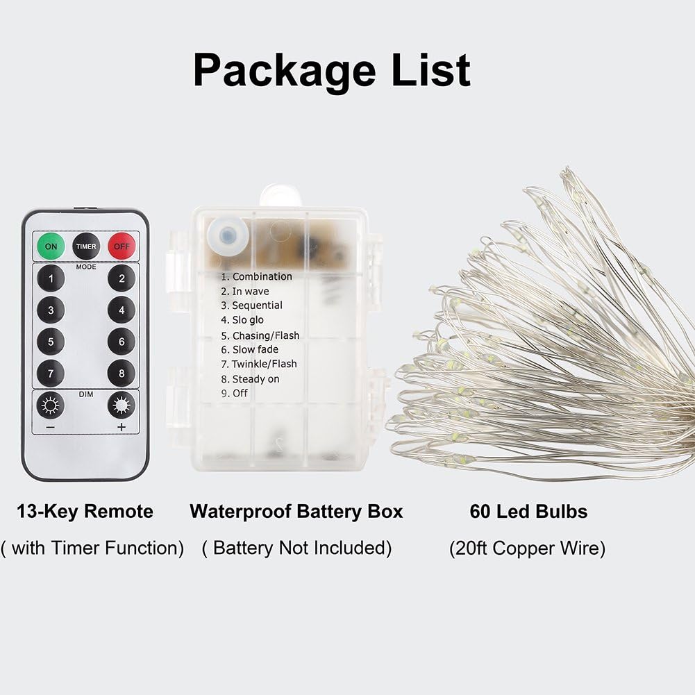 GDEALER 2 Pack 20 FT 60 LED Fairy Lights, Battery-Operated, White