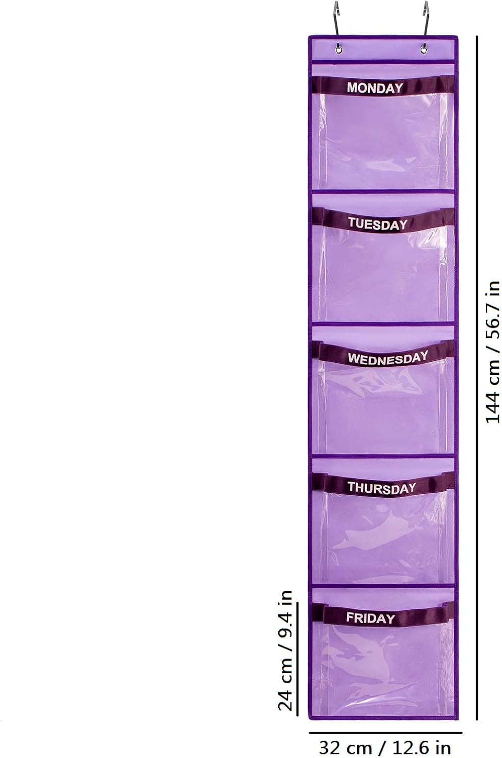 2 Pcs Day of Week Clothing Organizer Monday to Friday School Clothes Organizer for Kids Weekly Hanging Closet Organizer (Purple)