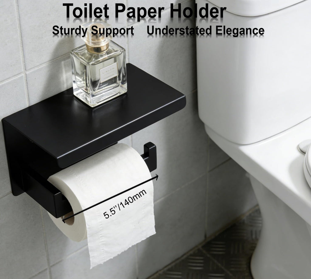 Bathroom Hardware Set Piece Matte Black Bathroom Accessories Set SUS304 Towel Bar Set Includes 2 Towel Bar 24 Inch+2 Towel Holder+2 Toilet Paper Holder+4 Towel Hooks (10, Matte Black)